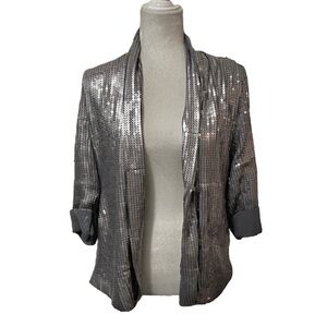 Charlotte Russe Silver Sequin Short Open Front Lightweight Jacket Size Small